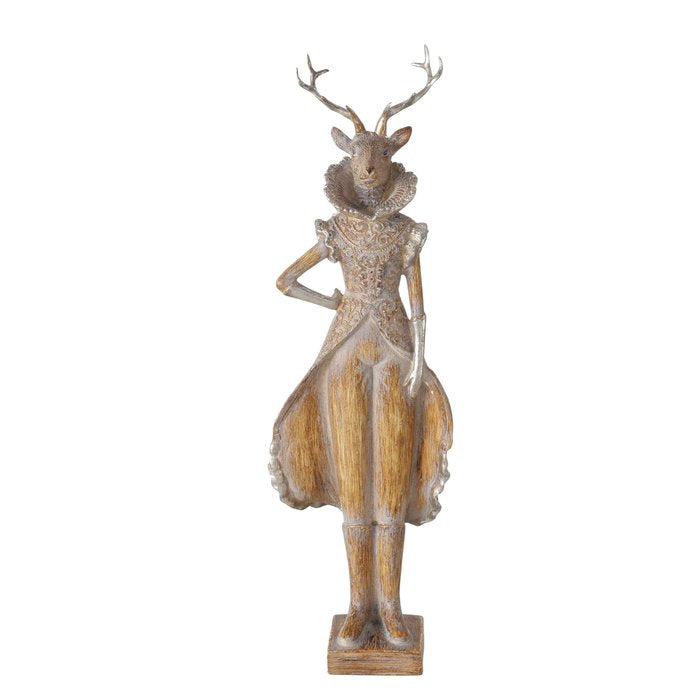 Set of Two Proud Standing Wood Effect Regal Deer 42cm-E
