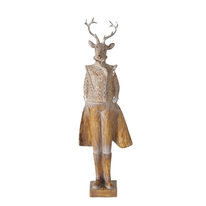Set of Two Proud Standing Wood Effect Regal Deer 42cm-F