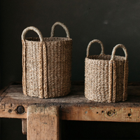 Set of Two Seagrass Storage Baskets with Plaited Handles 25cm | 