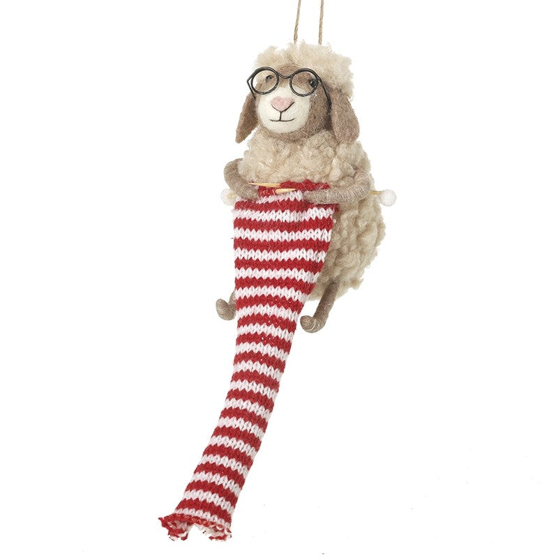 Knitting Sheep Felt Decoration 12cm | Annie Mo's