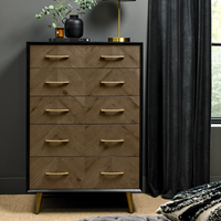 Sienna Fumed Oak & peppercorn Five Drawer Chest | Annie Mo's