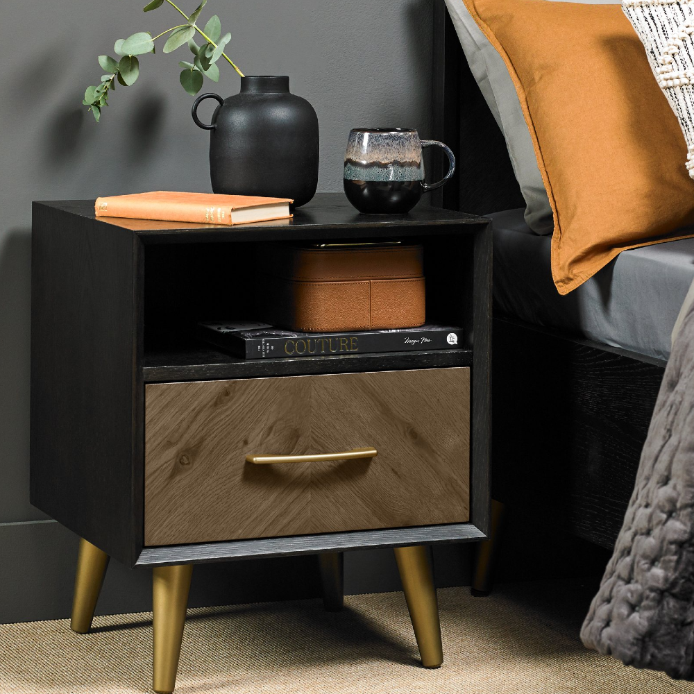 Sienna  Fumed Oak & Peppercorn  One Drawer Nightstand | Annie Mo's