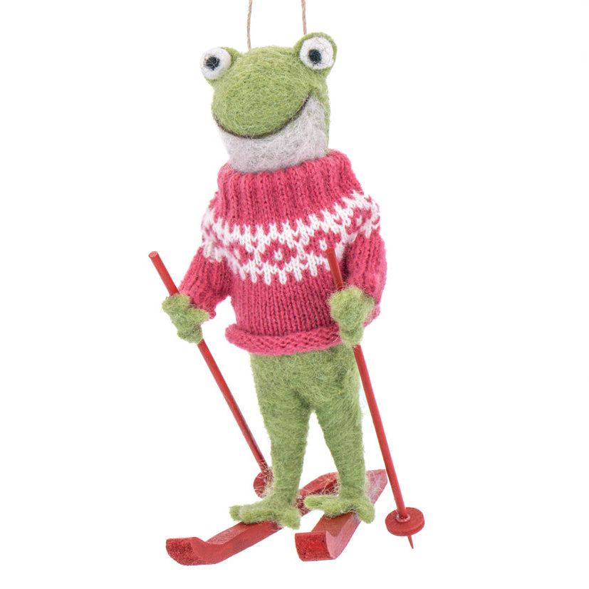 Skiing Frog Felt Decoration 15cm | Annie Mo's
