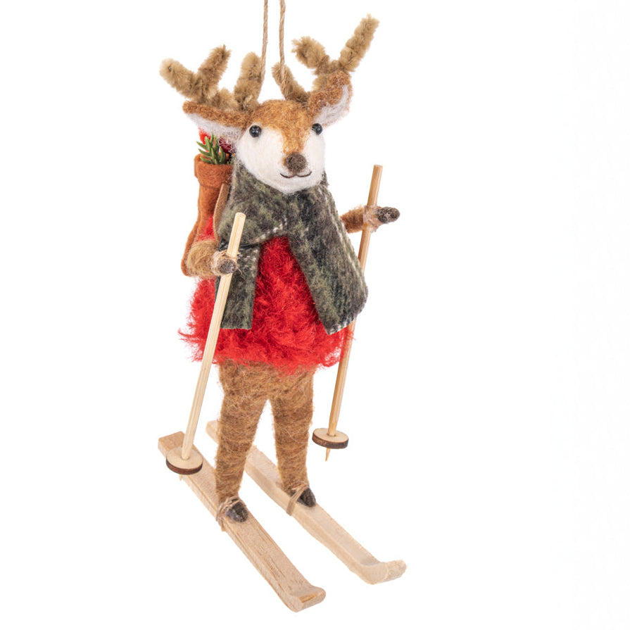 Skiing Reindeer Felt Decoration 15cm | Annie Mo's