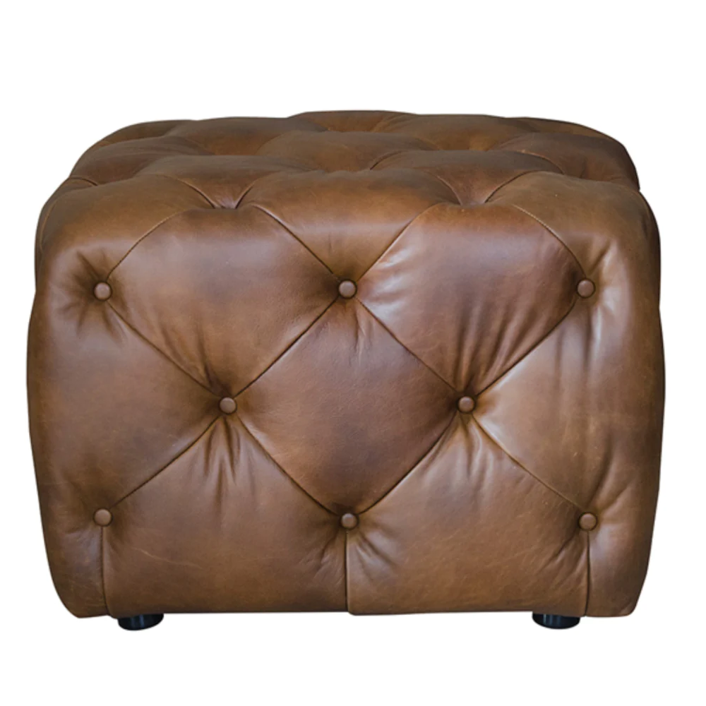 Small Buttoned Footstool | Leathers | Annie Mo's