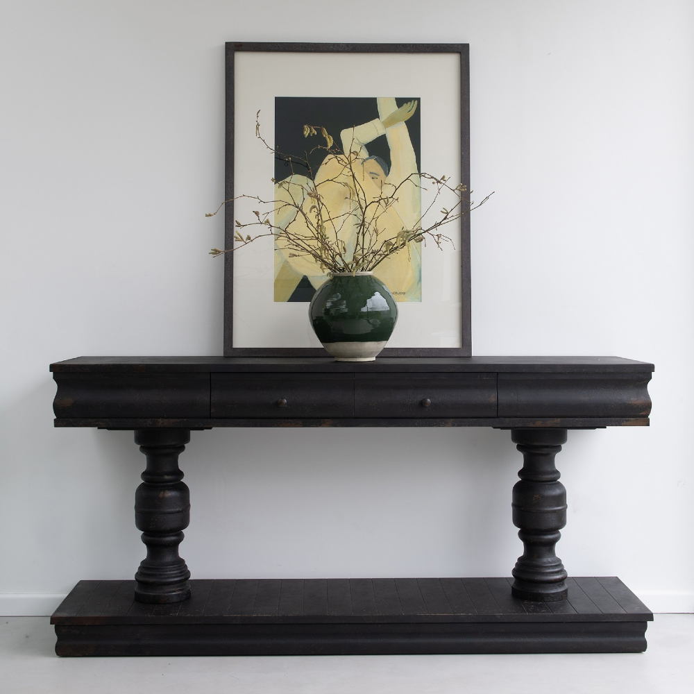 Small Distressed Black Console Table 180cm