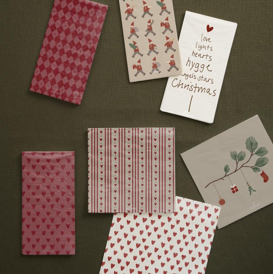 Small Paper Napkins 16.5x16.5cm with Heart and Stripes 20 Pc Per Pack-B