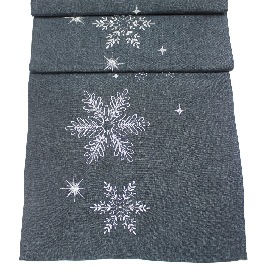Snowflake Pewter Christmas Table Runner 190cm