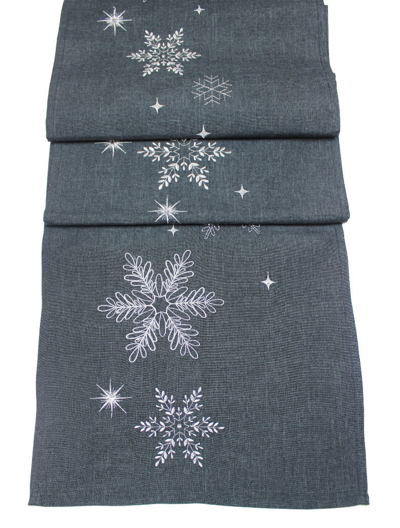 Snowflake Pewter Christmas Table Runner 190cm-B