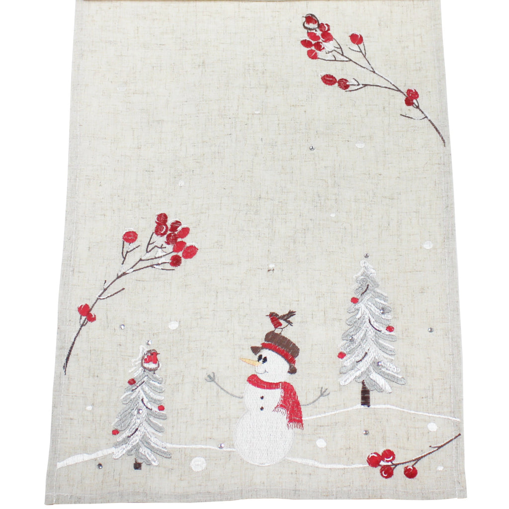 Snowman and Robin Beige Table Runner 190cm x 35cm | Annie Mo's