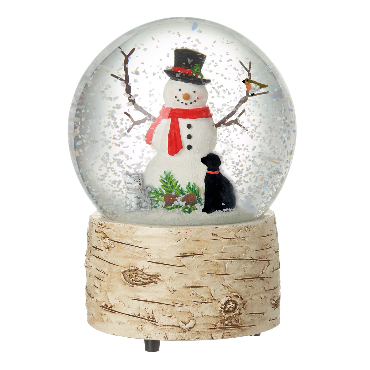 Snowman With Dog and Cat Snowglobe 13cm
