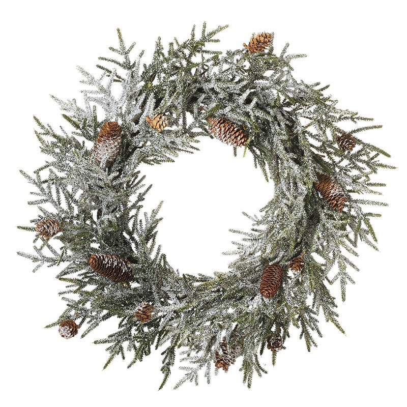 Snowy Wreath With Pinecones 50cm