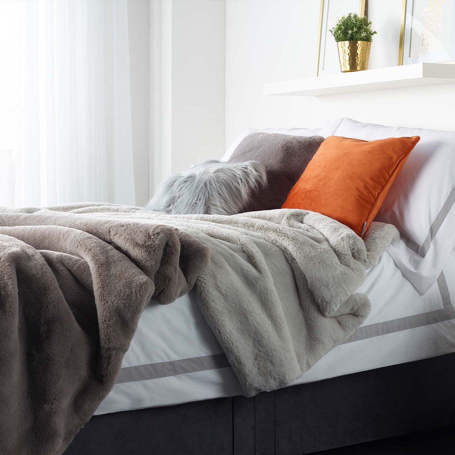 Soft Grey Faux Fur Throw - Size Choice | Annie Mo's2