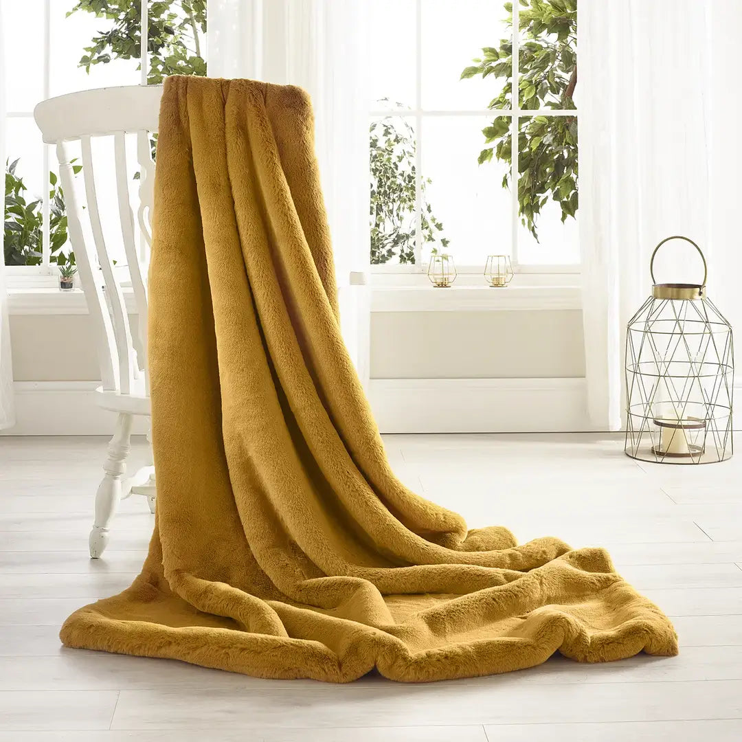 Soft Mustard Faux Fur Throw - Size Choice | Annie Mo's