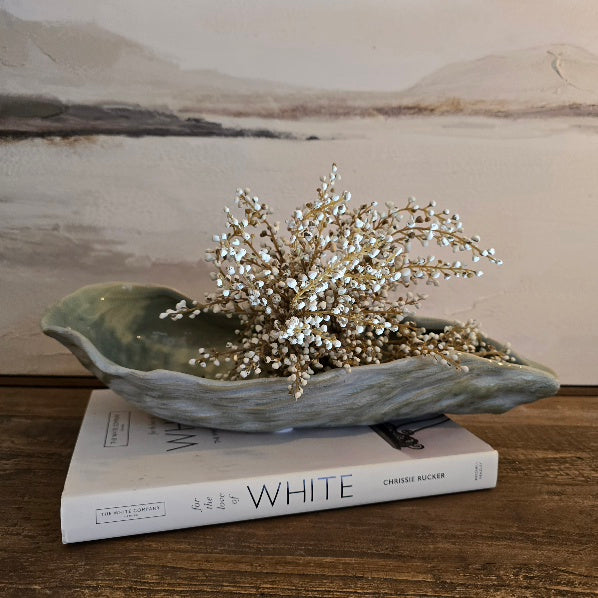Soft Sage Glazed Oyster Plate 40cm-C