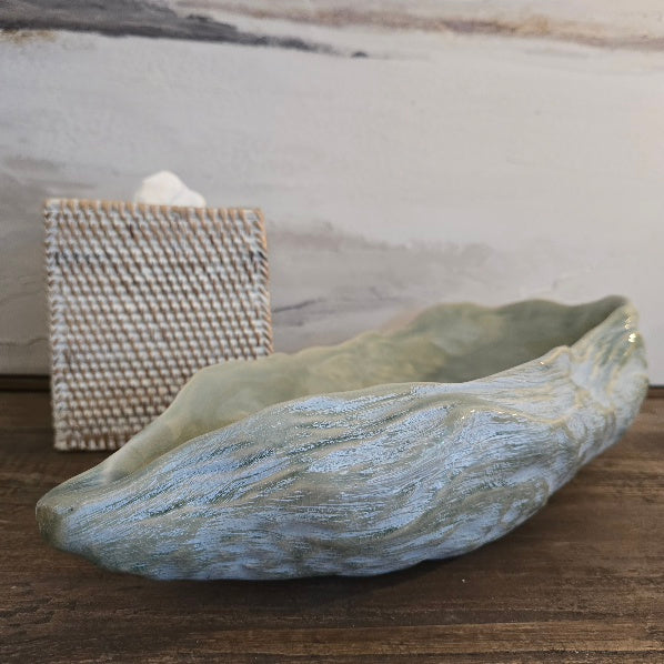 Soft Sage Glazed Oyster Plate 40cm-D