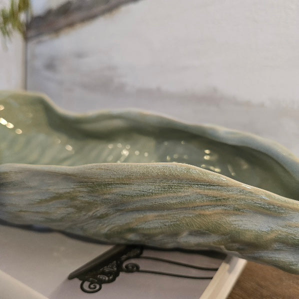 Soft Sage Glazed Oyster Plate 40cm-E