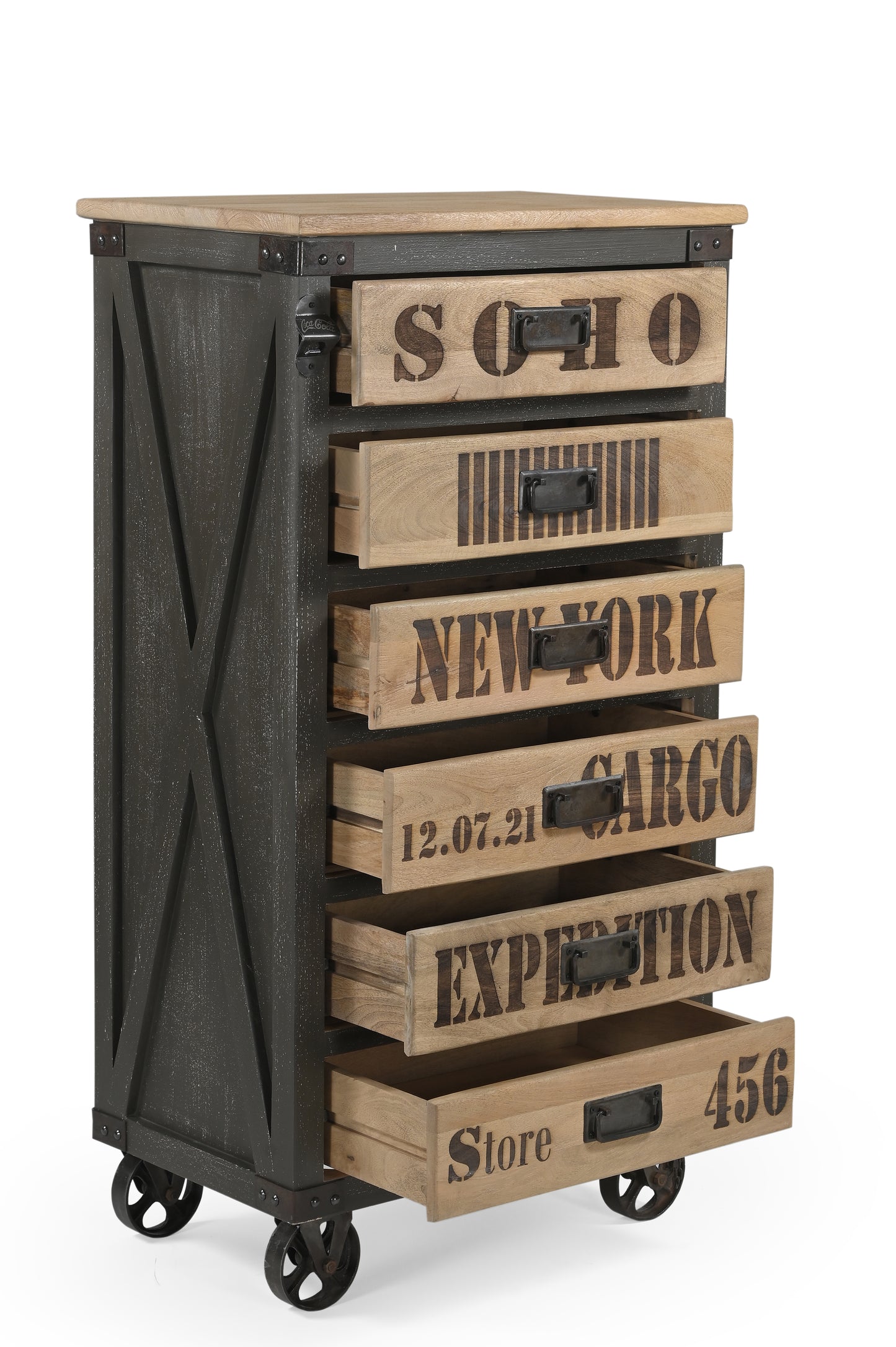 Soho Six Drawer Tall Chest on Wheels
