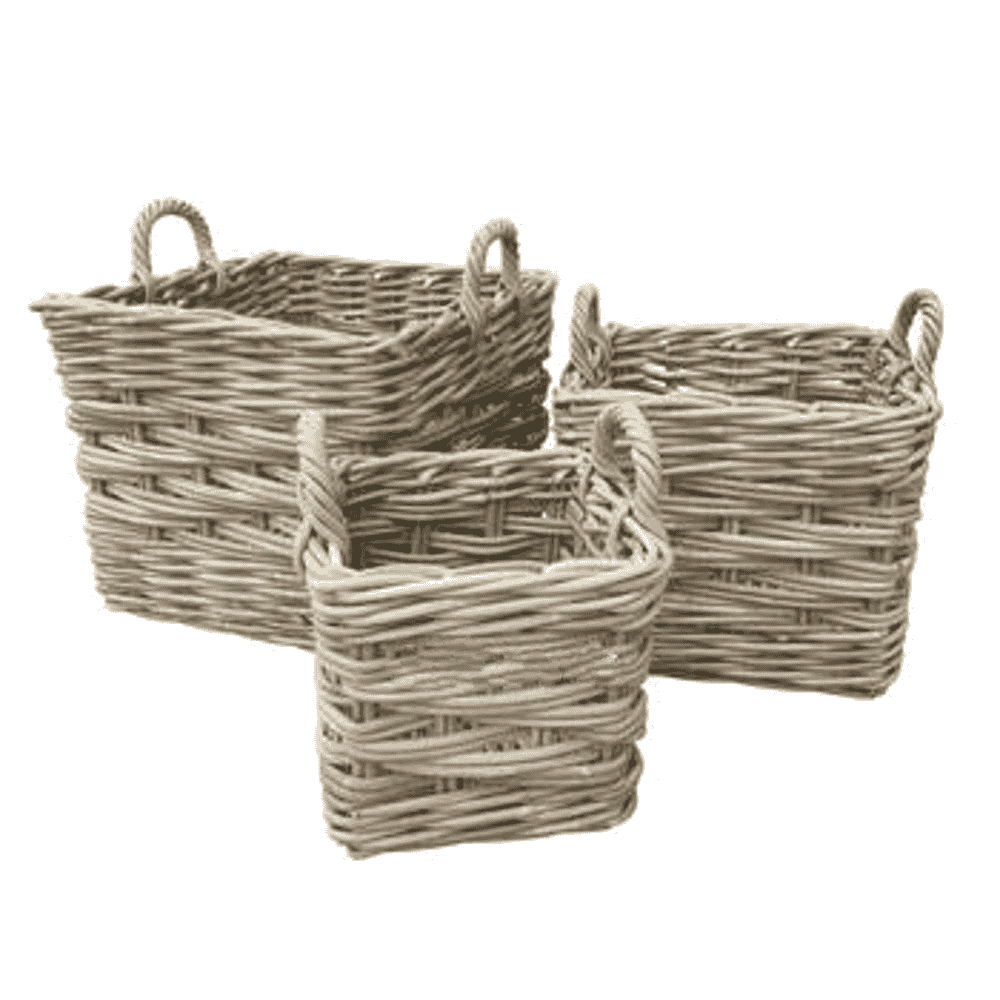 Square Rattan Log Baskets with Ear Handles
