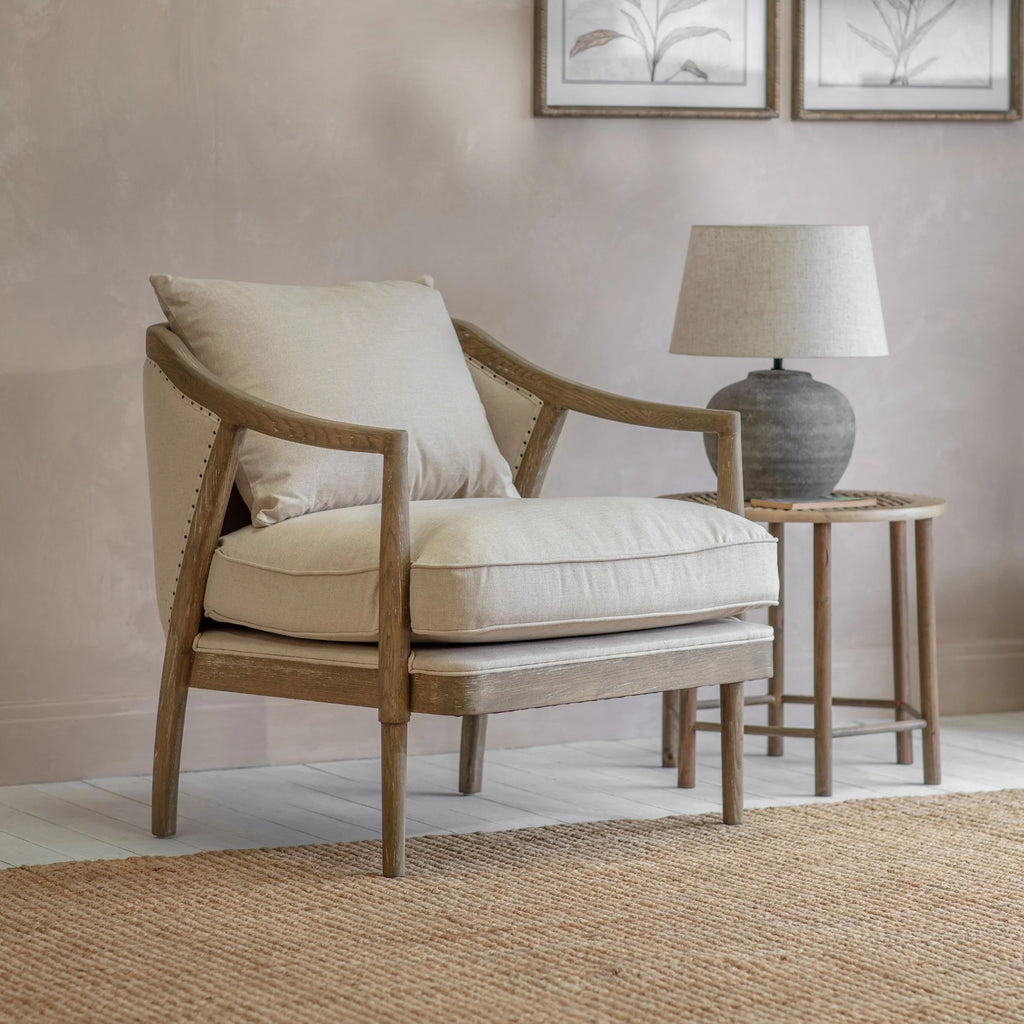 St James Oak and Linen Framed Curved Back Occasional Chair