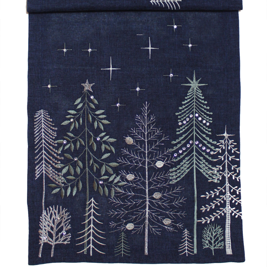 Navy and Silver Starlight Pines Table Runner 190cm