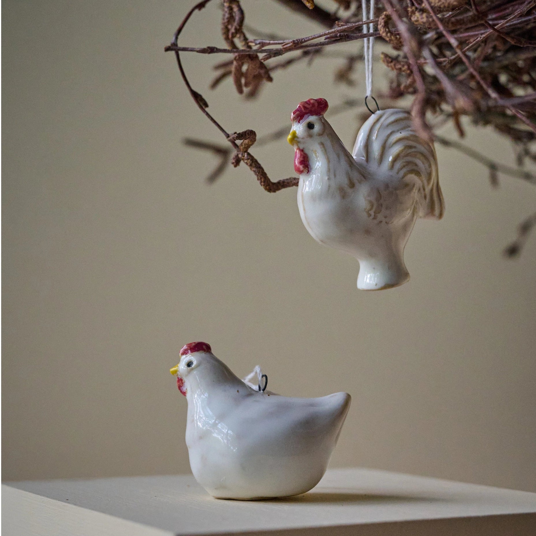 Stoneware Mix of Two Hanging Hen Easter Decor 6cm | Annie Mo's