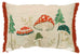 Decorative pillow with embroidered mushrooms and trees on a beige background