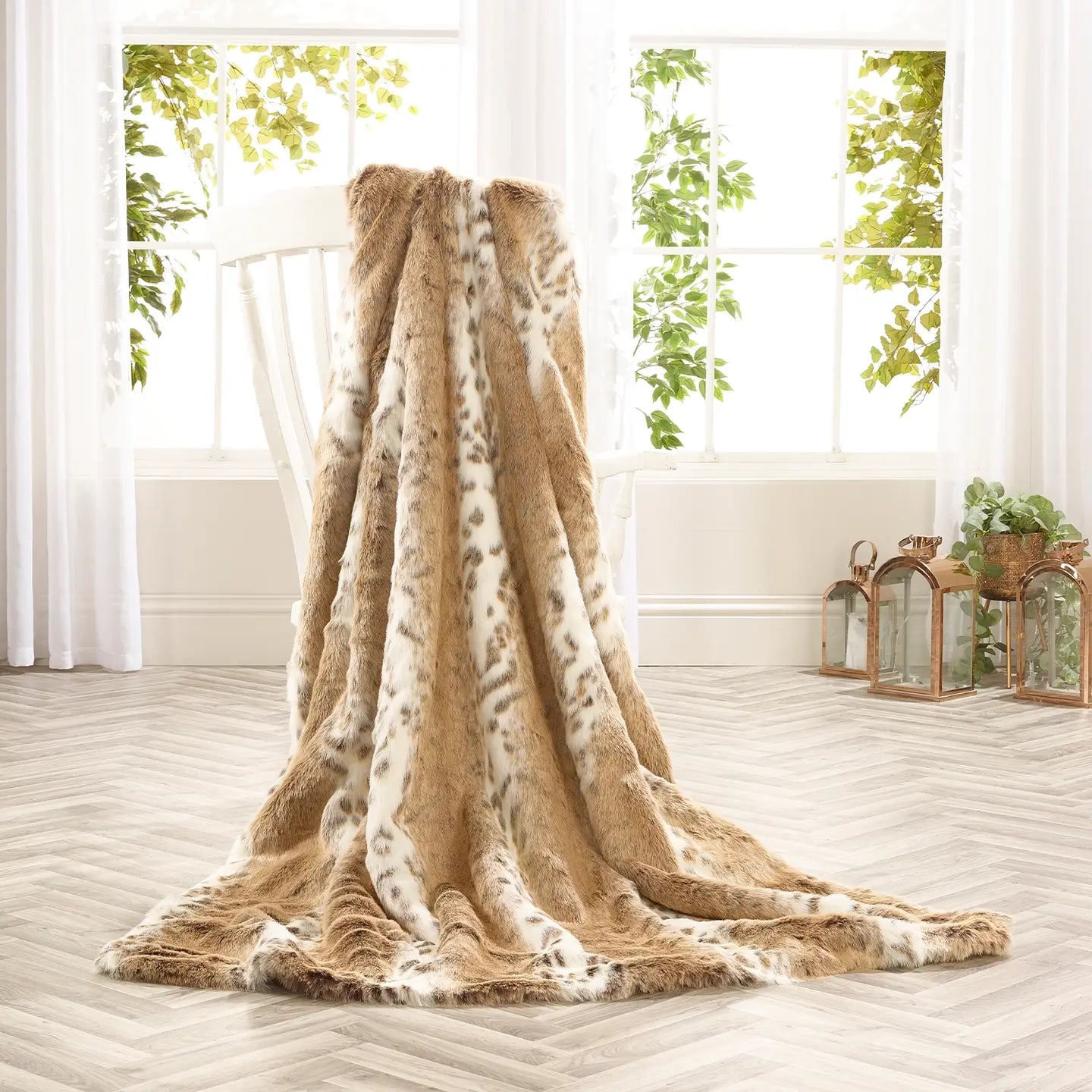 Tan Lynx Faux Fur Throw - Size Choice | Annie Mo's