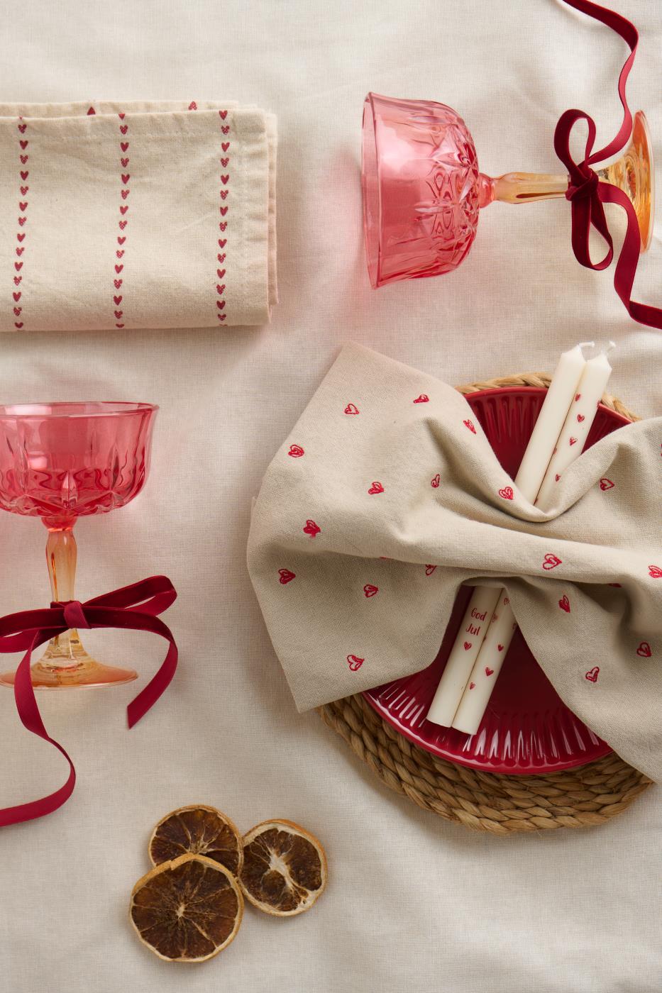 Taper Candle with Red Hearts-C