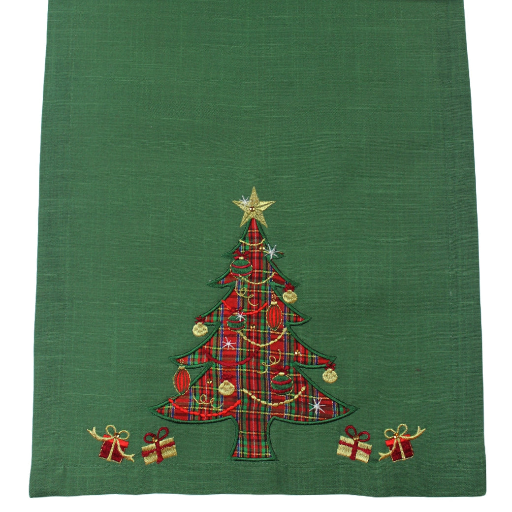 Tartan trees on a Dark Green Table Runner 190cm