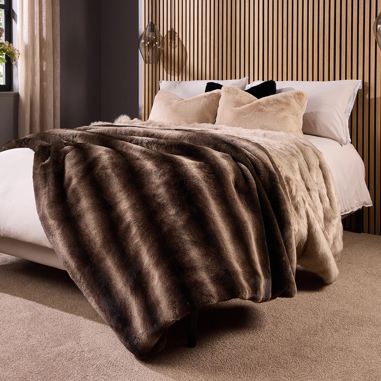 Taupe Rabbit Alaska Faux Fur Throw - Size Choice | Annie Mo's2