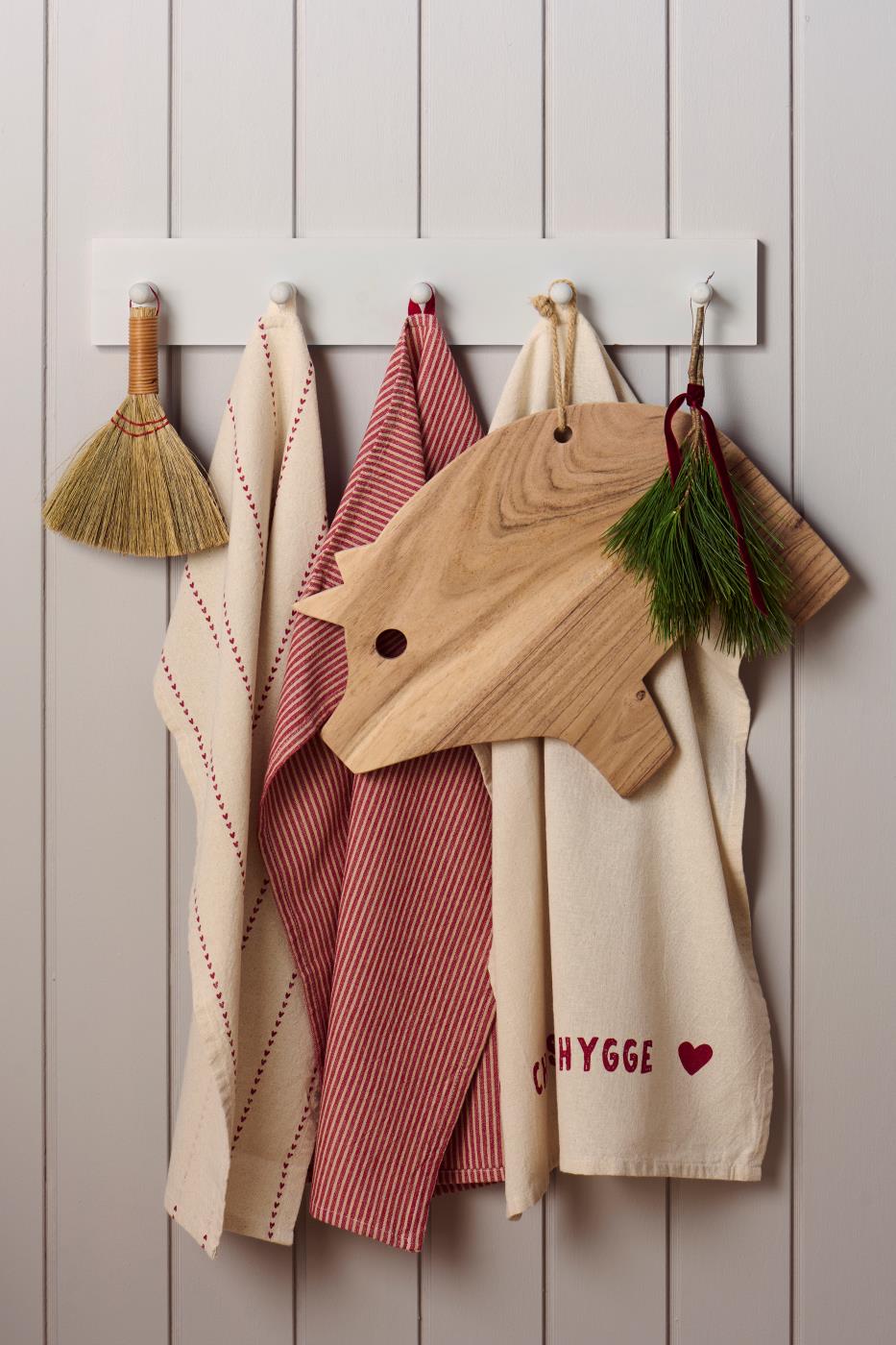 Tea Towel Daniella Natural with Dark Red Stripes-B