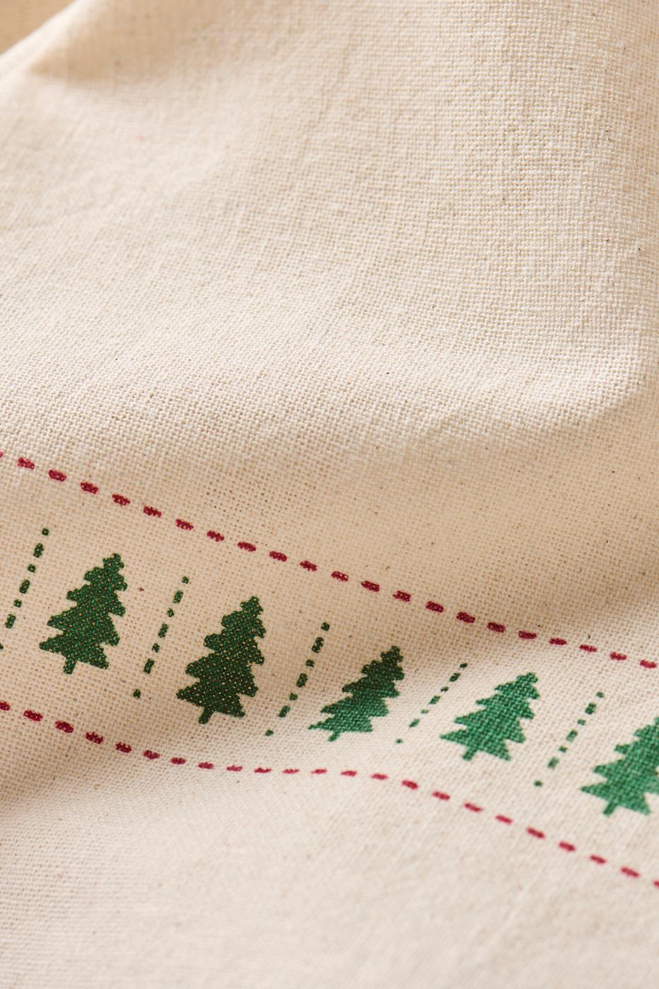 Tea Towel Grethe Natural with Christmas Trees in a Row-C