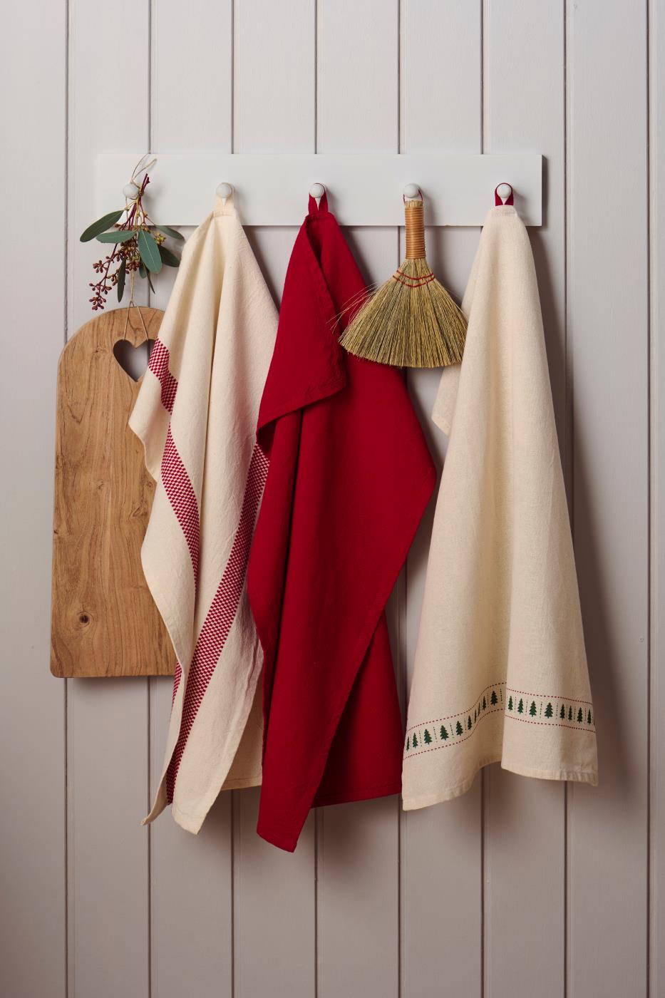 Tea Towel Grethe Natural with Christmas Trees in a Row-B
