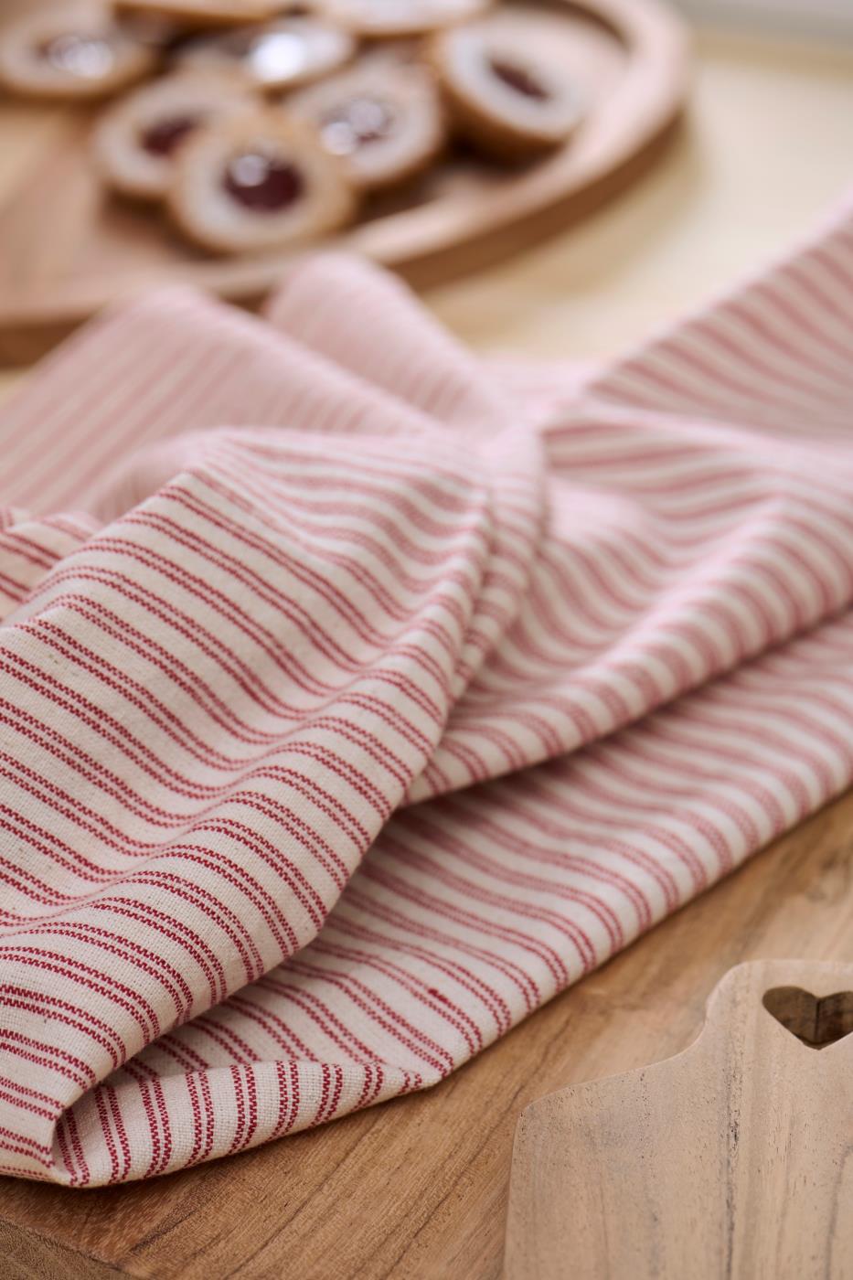Tea Towel Martina Natural with Red Horizontal Stripes-B