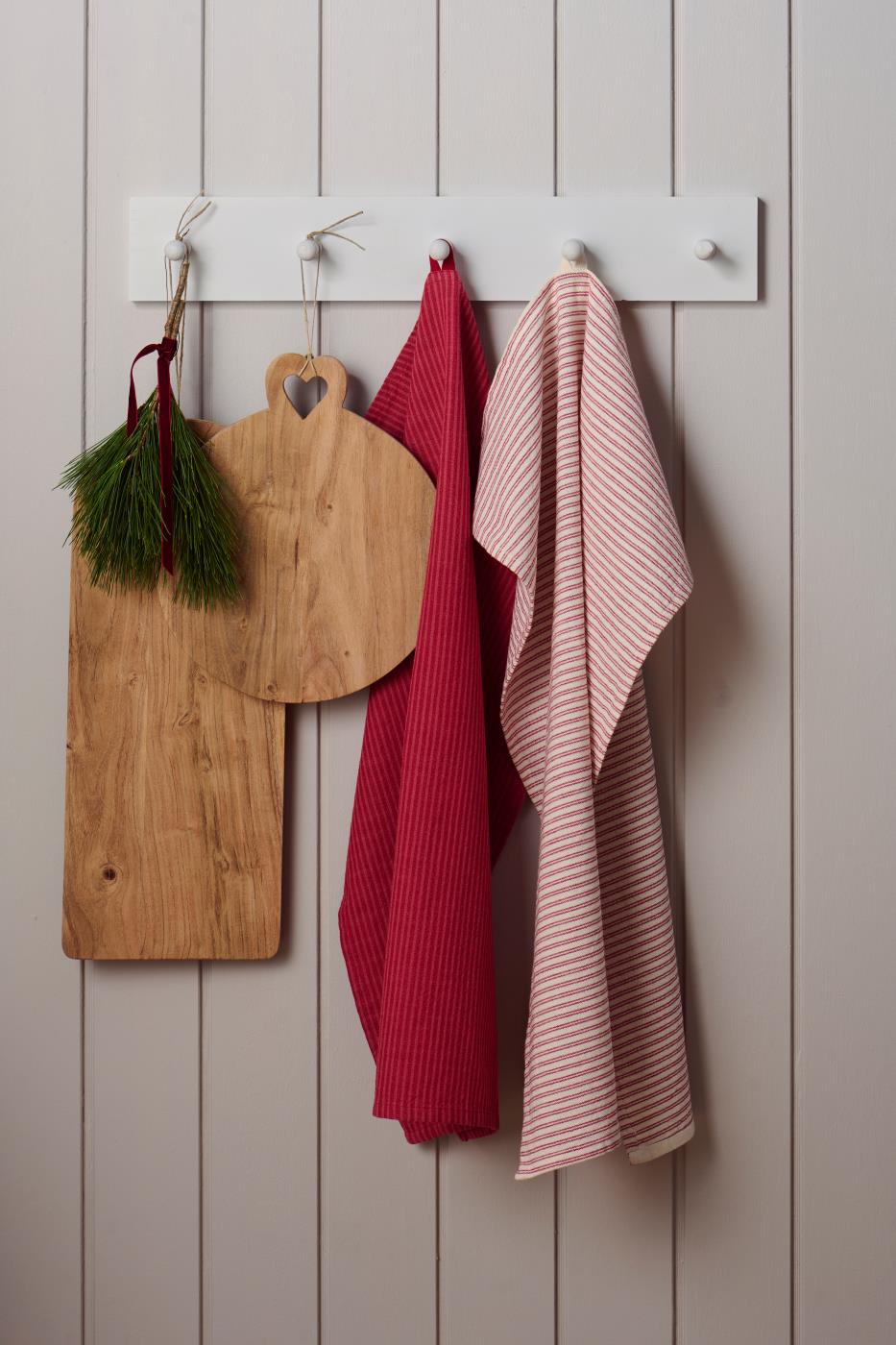 Tea Towel Martina Natural with Red Horizontal Stripes-C