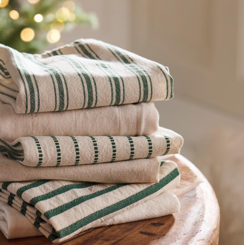 Tea Towel Orla Natural with Dark Green Woven Stripes2