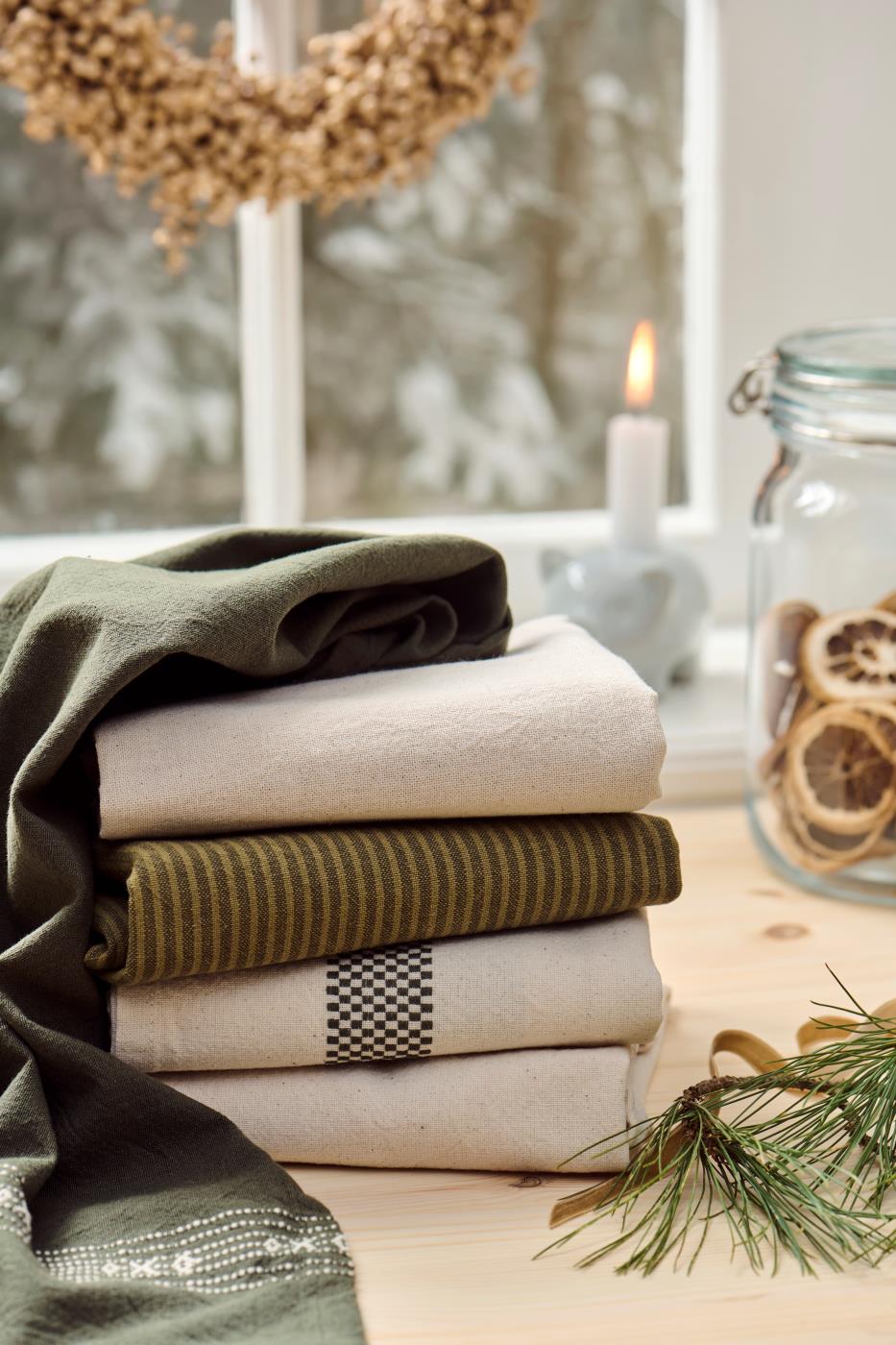 Tea Towel Daniella Green with Dark Green Stripes-B