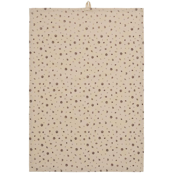 Tea Towel with Brown Autumn Leaves and Acorns
