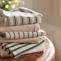 Tea Towel with Natural and Narrow Green Stripes 50cm x 70cm | Annie Mo
