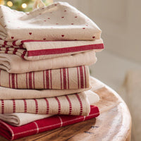 Tea Towel with Natural and Narrow Red Stripes 50cm x 70cm