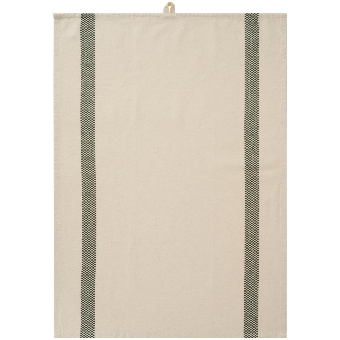 Tea towel Chloe Natural with Moss Green Woven Checkered Stripes | Annie Mo's