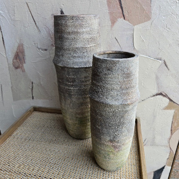 Terracotta Aged Effect Narrow Vase Pair