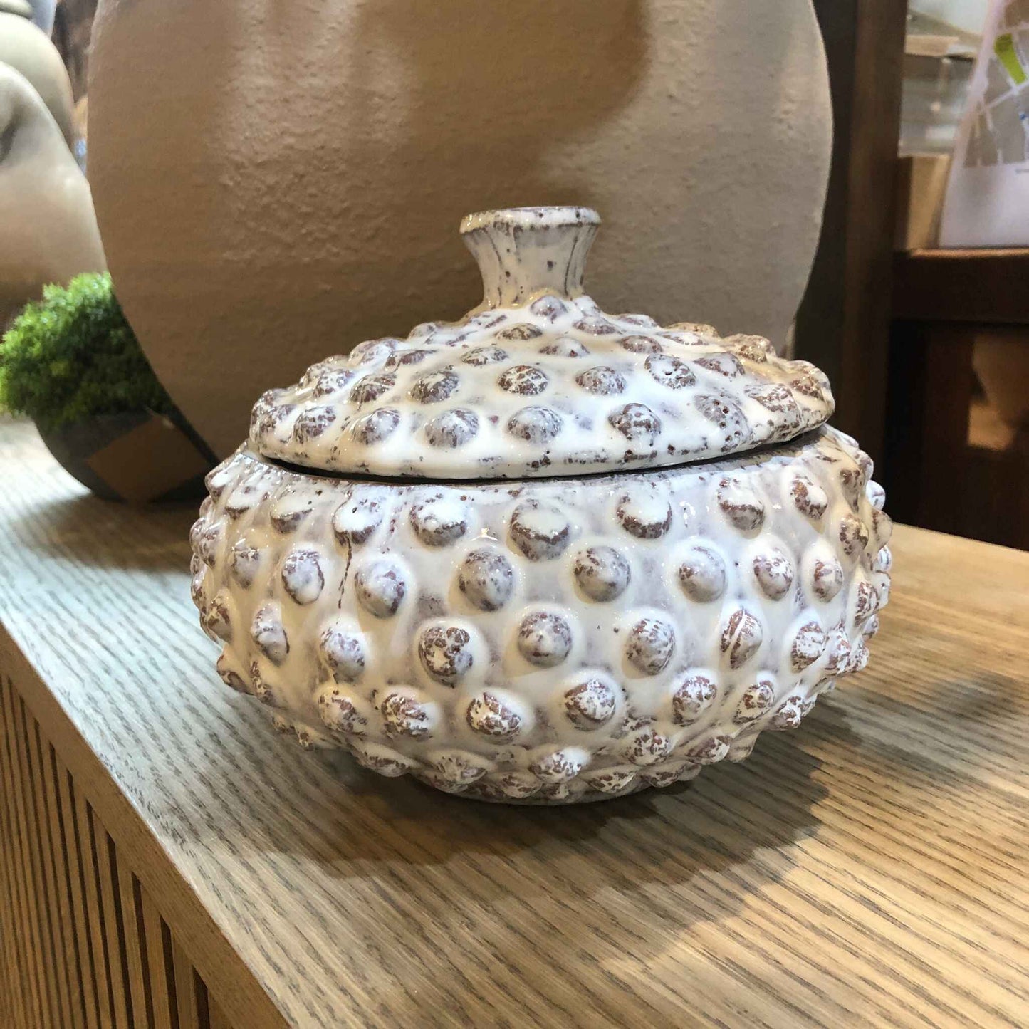 Textured Off White Ceramic Bobbled Jar 