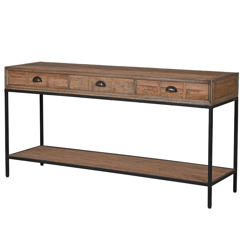 Three Drawer Console Table with Wood and Metal 160cm-2