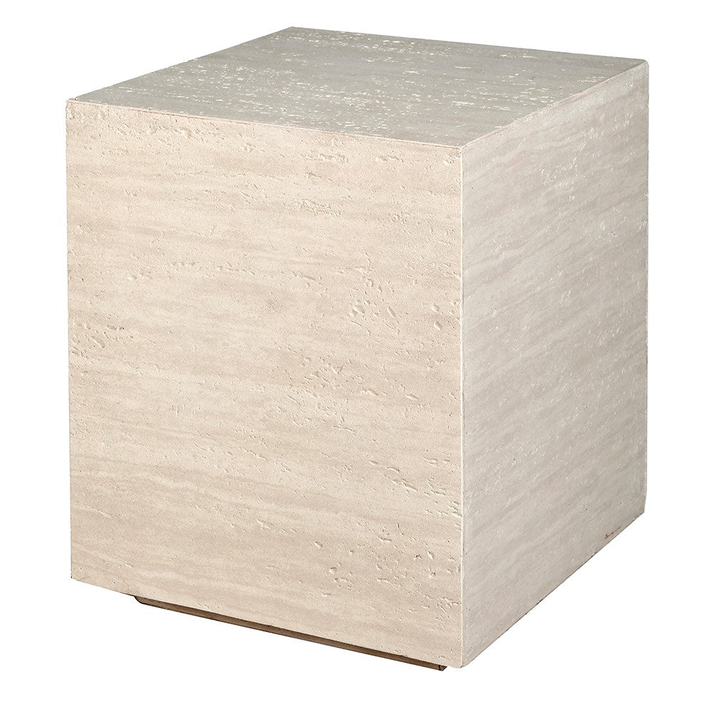 Travertine Effect Cube Side Table 50cm D