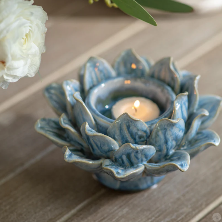 Tresco Azure Blossom Candle Holder 16cm B | Annie Mo's