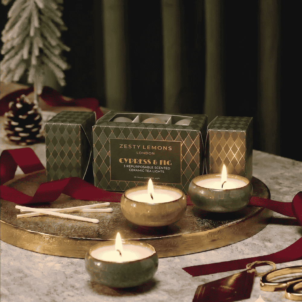Under the Tree: Olive & Gold Tea Light Cracker (Box of 3) - Cypress & Fig