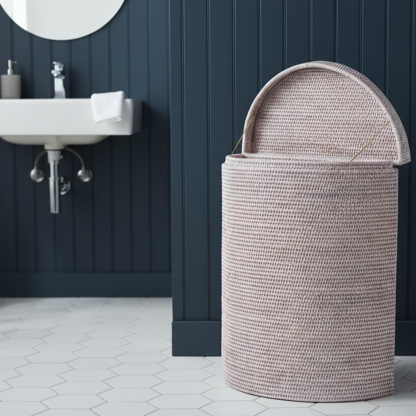 Rattan Coastal Halfmoon Laundry Basket 60cm