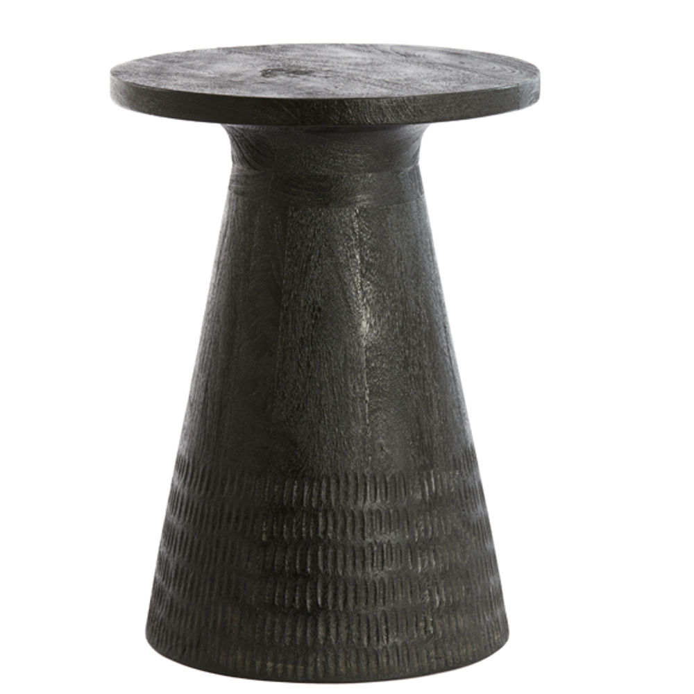 Round Carved Black Wood Side Table 50cm Annie Mo s